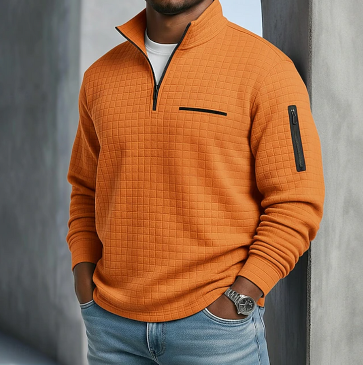 Quarter-Zip Waffle Knit Pullover for Men