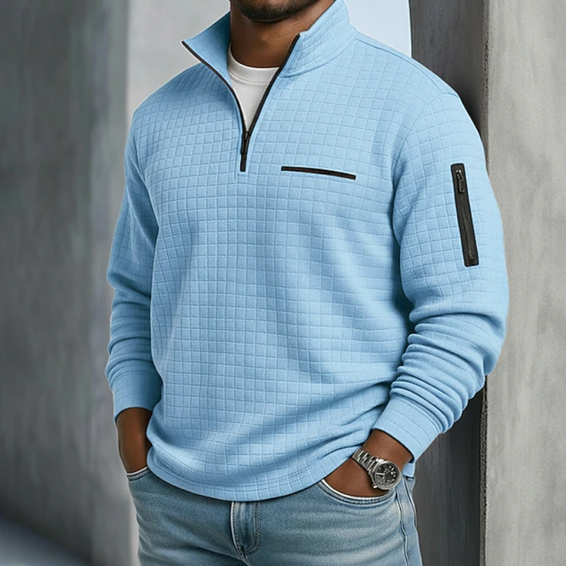 Quarter-Zip Waffle Knit Pullover for Men