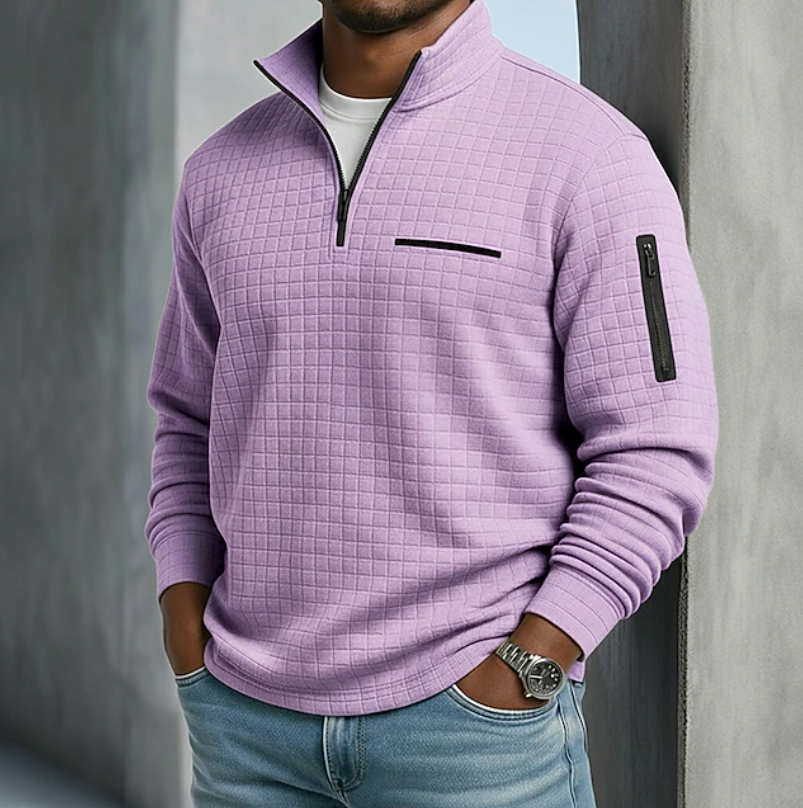 Quarter-Zip Waffle Knit Pullover for Men