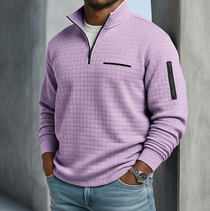 Quarter-Zip Waffle Knit Pullover for Men