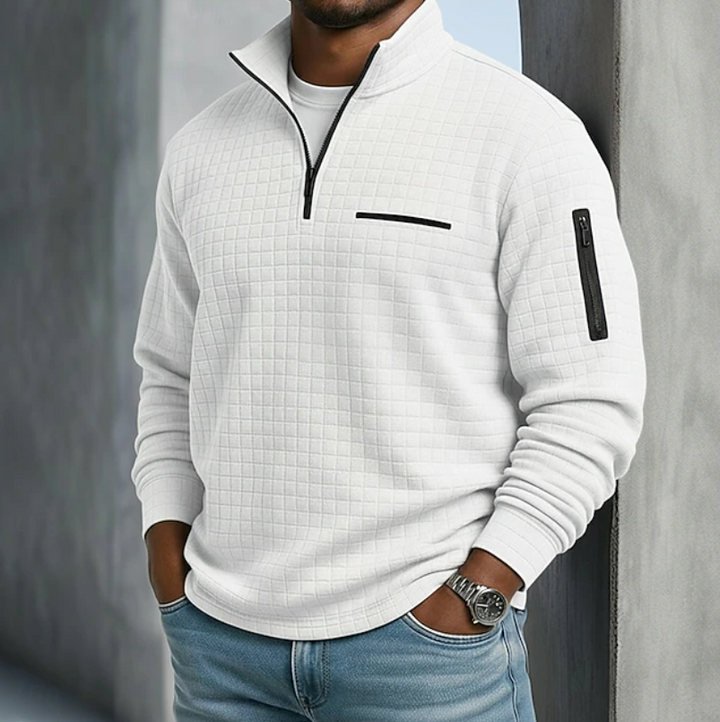 Quarter-Zip Waffle Knit Pullover for Men