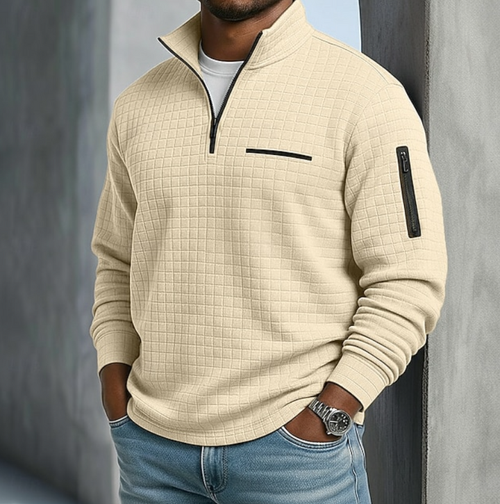 Quarter-Zip Waffle Knit Pullover for Men
