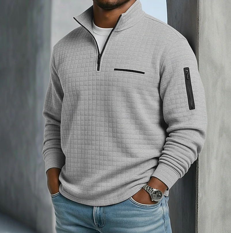 Quarter-Zip Waffle Knit Pullover for Men