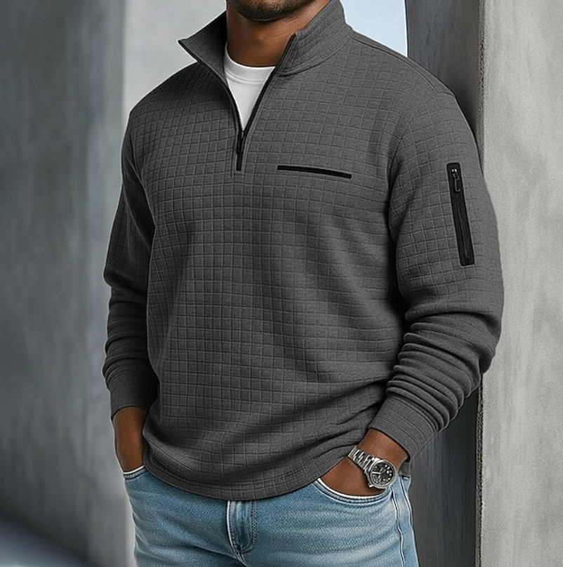 Quarter-Zip Waffle Knit Pullover for Men