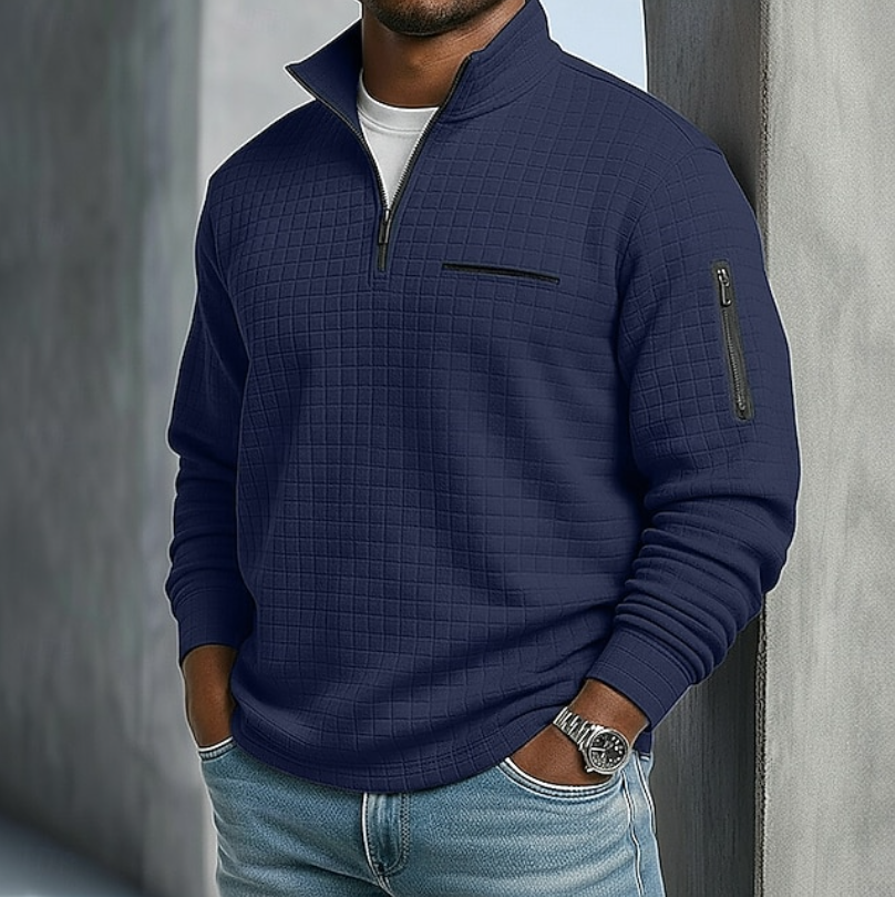 Quarter-Zip Waffle Knit Pullover for Men