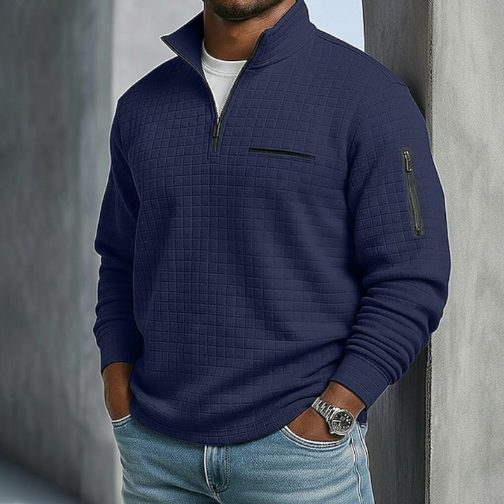 Quarter-Zip Waffle Knit Pullover for Men
