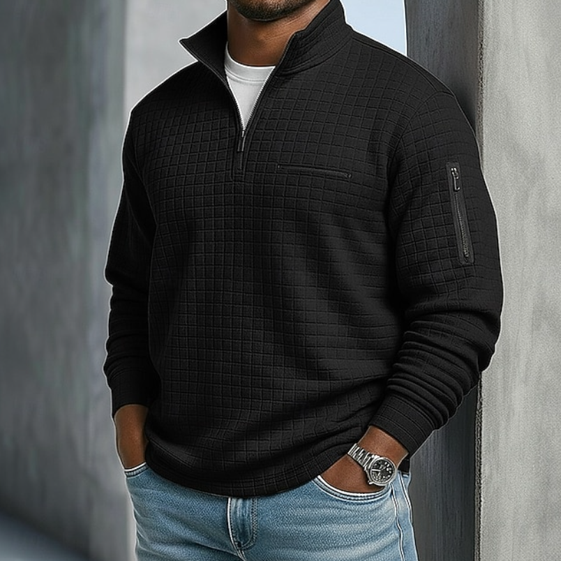 Quarter-Zip Waffle Knit Pullover for Men
