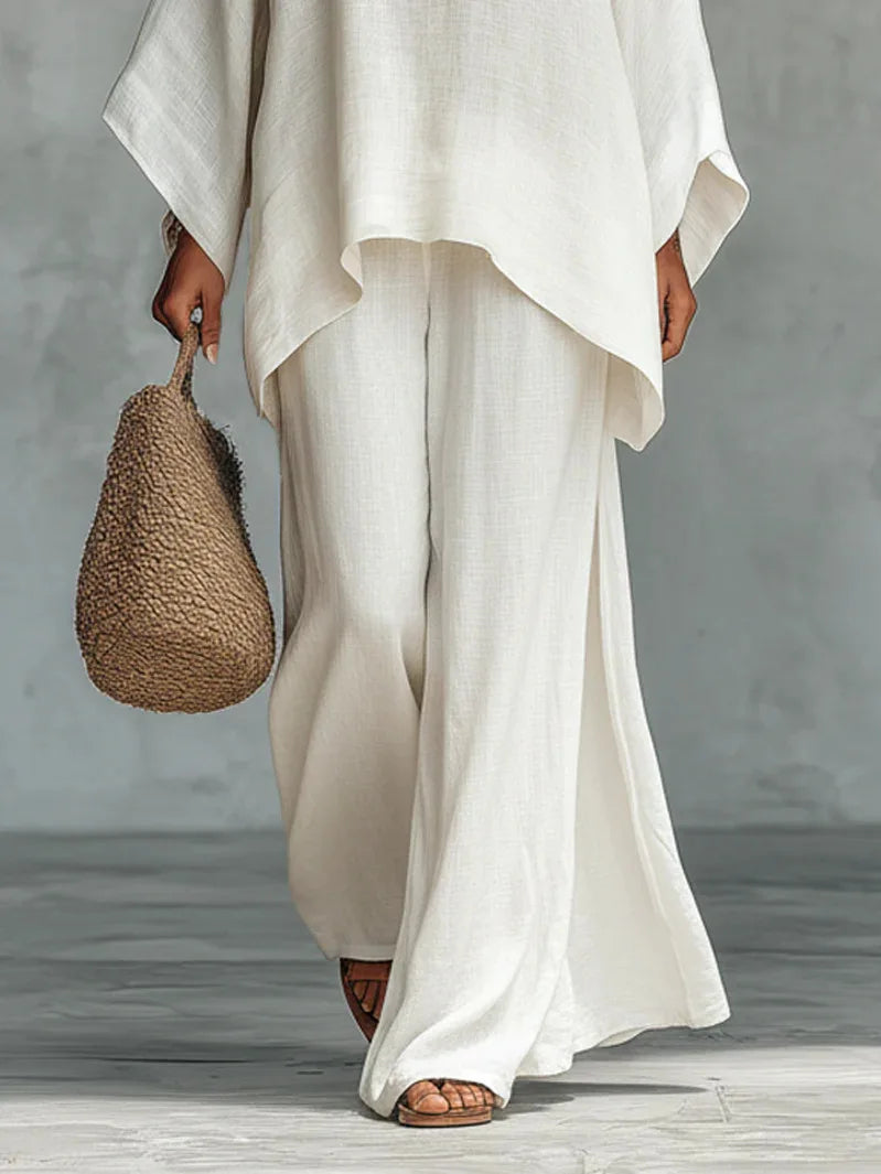 Asymmetric Top and Wide Leg Trouser Set for Women