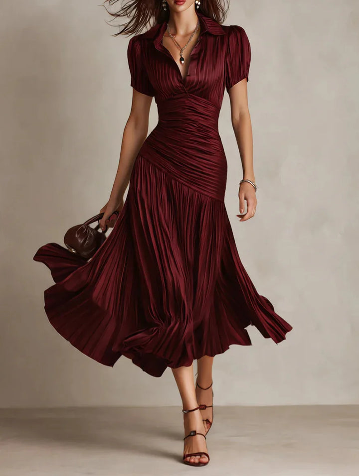 Satin High Waist Shirt Midi Dress for Women