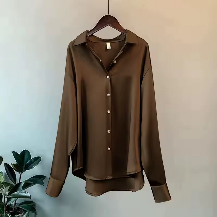 Satin Long Sleeve Button-Up Blouse for Women