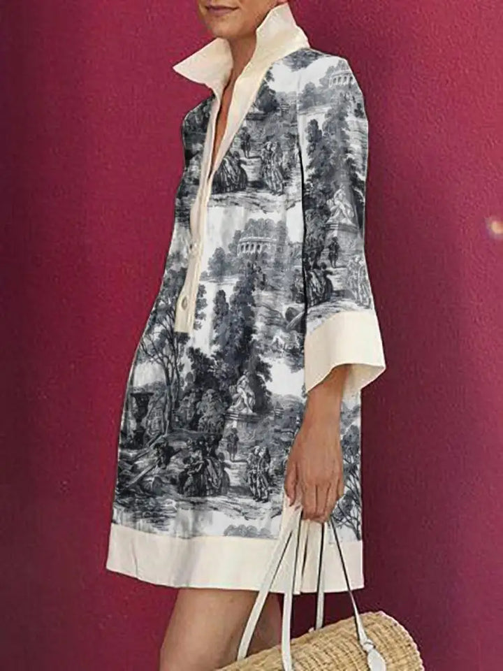 Toile Print Mini Tunic Dress for Women