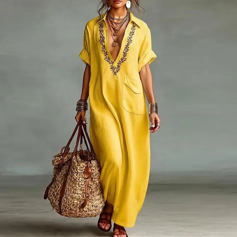Printed V-Neck Maxi Dress for Women
