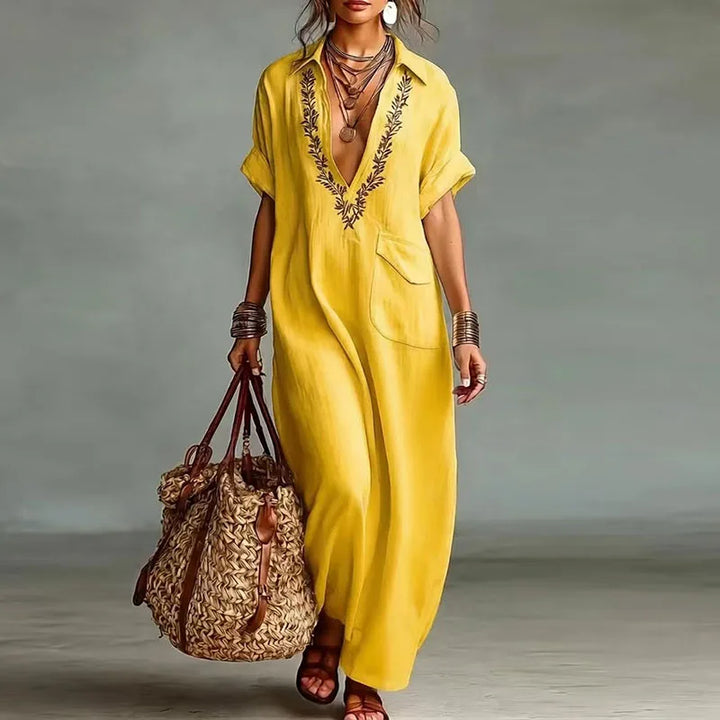 Printed V-Neck Maxi Dress for Women