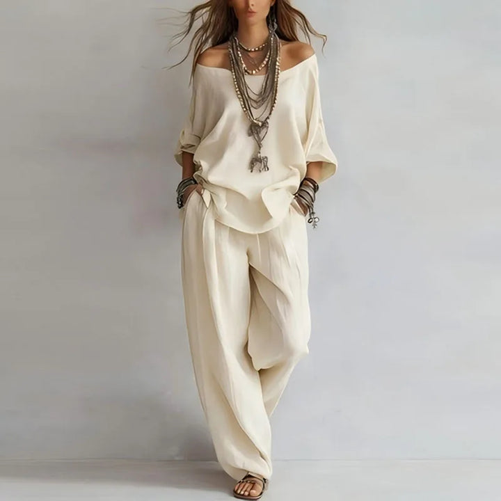Off-Shoulder Top and Wide-Leg Pants Set for Women
