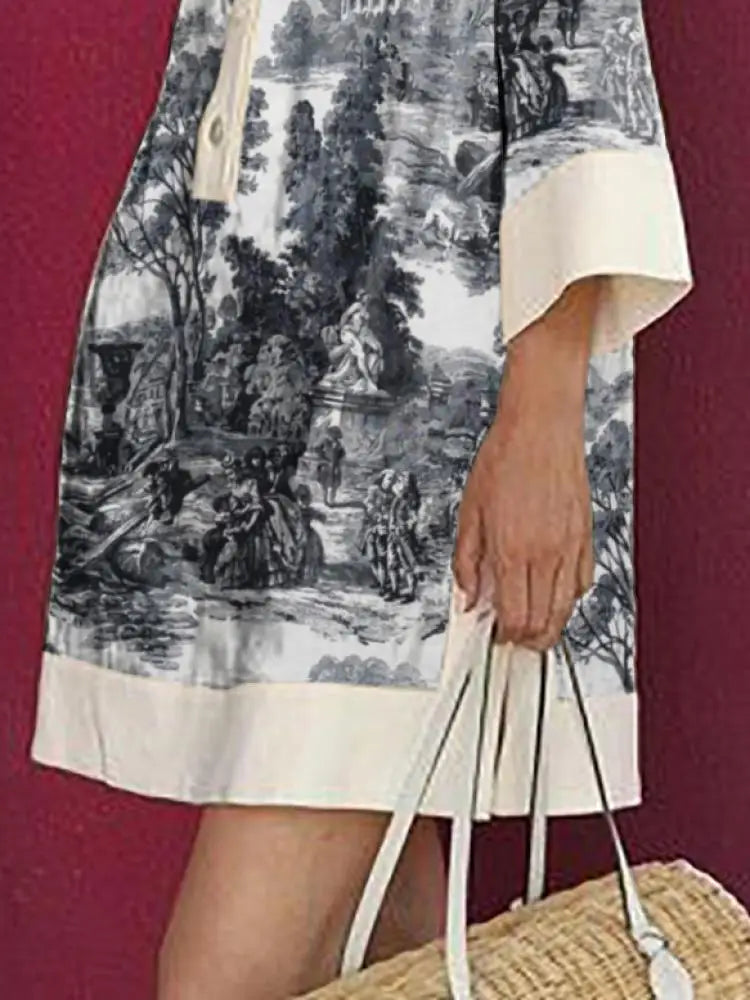 Toile Print Mini Tunic Dress for Women