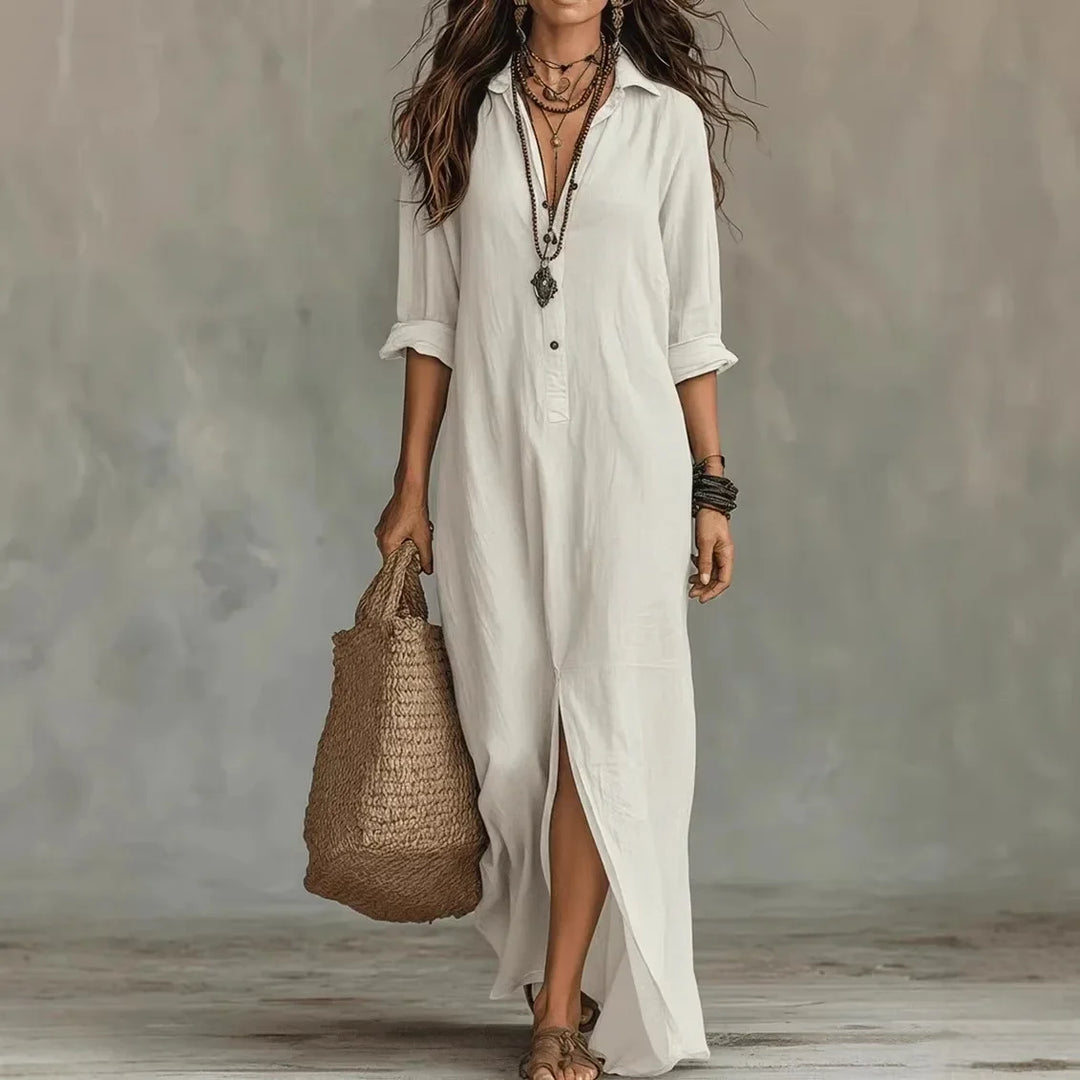 V-Neck 3/4 Sleeve Maxi Dress for Women
