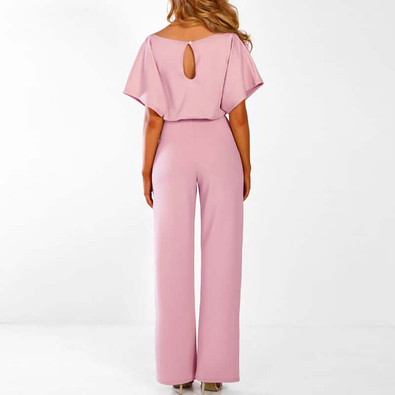 Tie Belt Short Sleeve Jumpsuit for Women