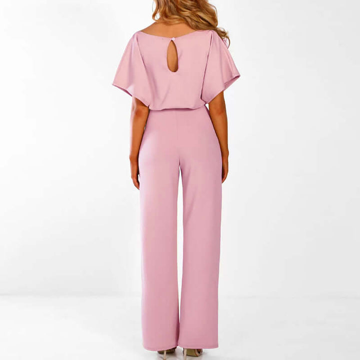 Tie Belt Short Sleeve Jumpsuit for Women