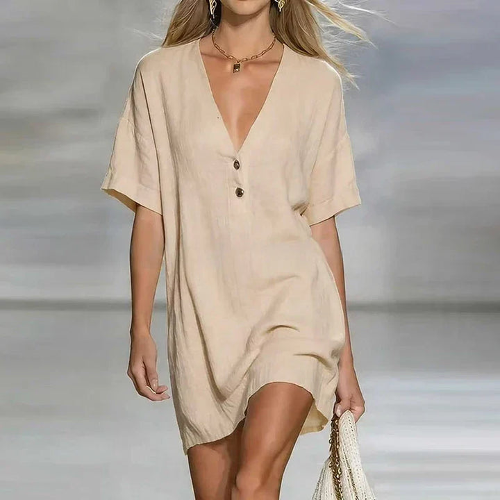 Short Sleeve Button-Front Mini Shirt Dress for Women