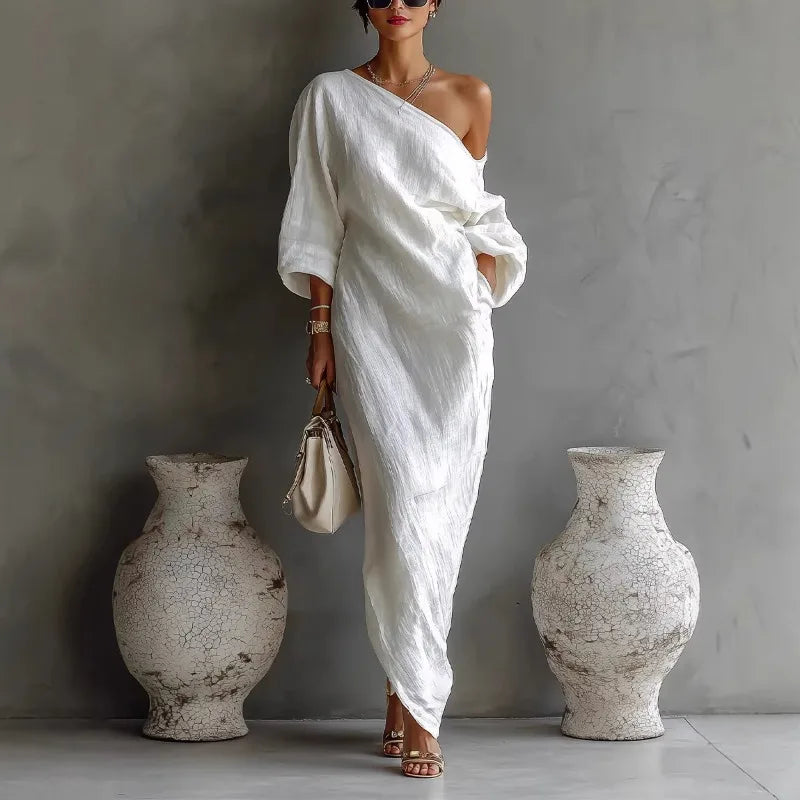 One Shoulder Maxi Dress with Pockets for Women