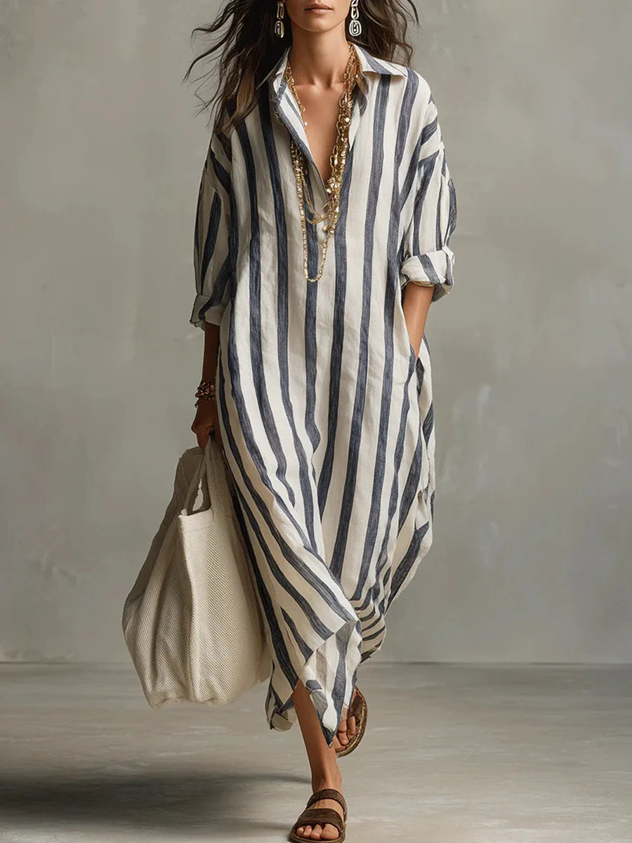Striped Maxi Shirt Dress for Women