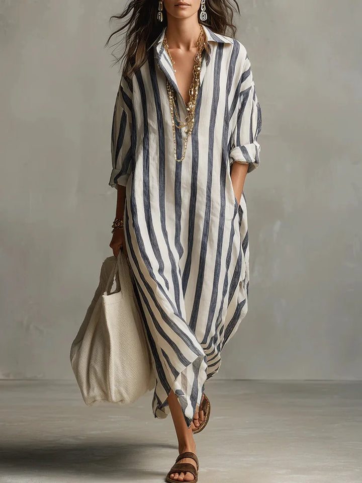 Striped Maxi Shirt Dress for Women