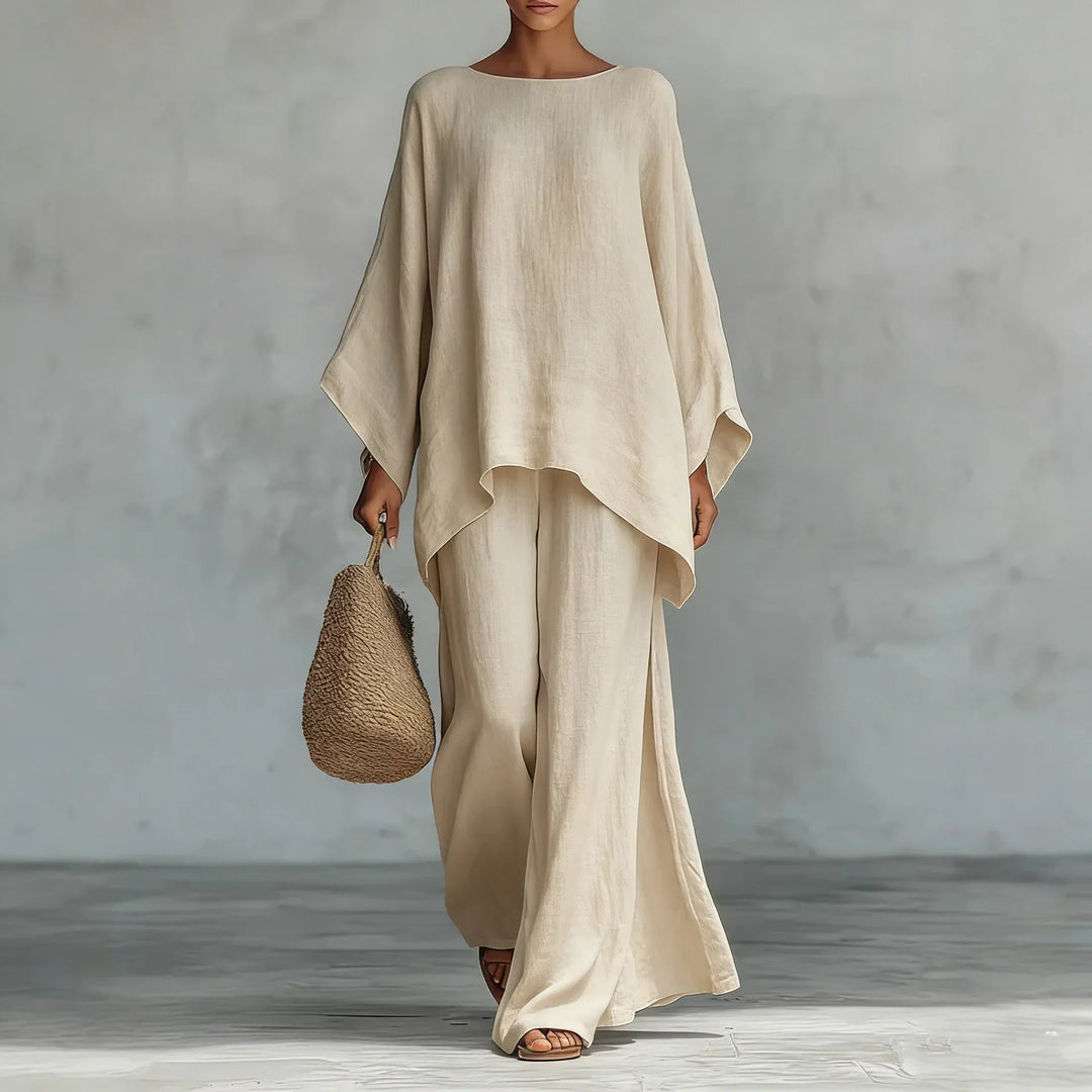 Asymmetric Top and Wide Leg Trouser Set for Women
