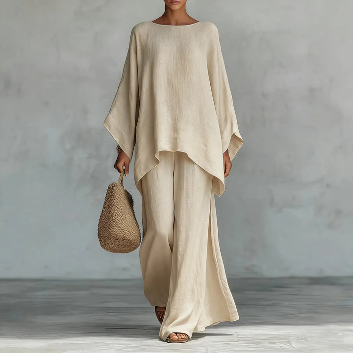 Asymmetric Top and Wide Leg Trouser Set for Women