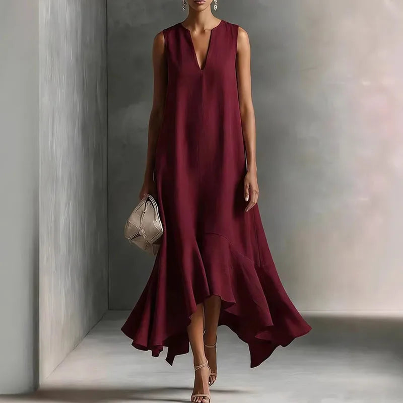V-Neck Ruffle Hem Maxi Dress for Women