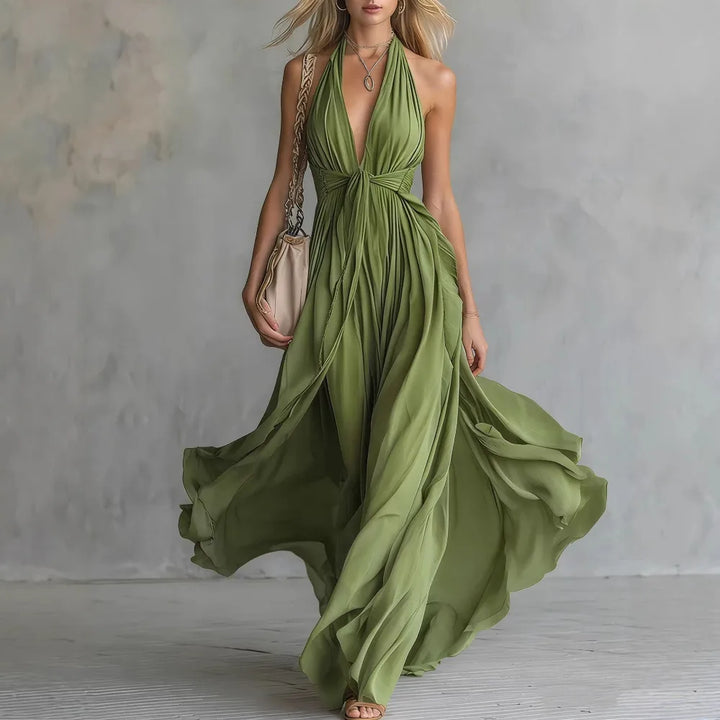 Halter Neck Maxi Dress with Slit for Women