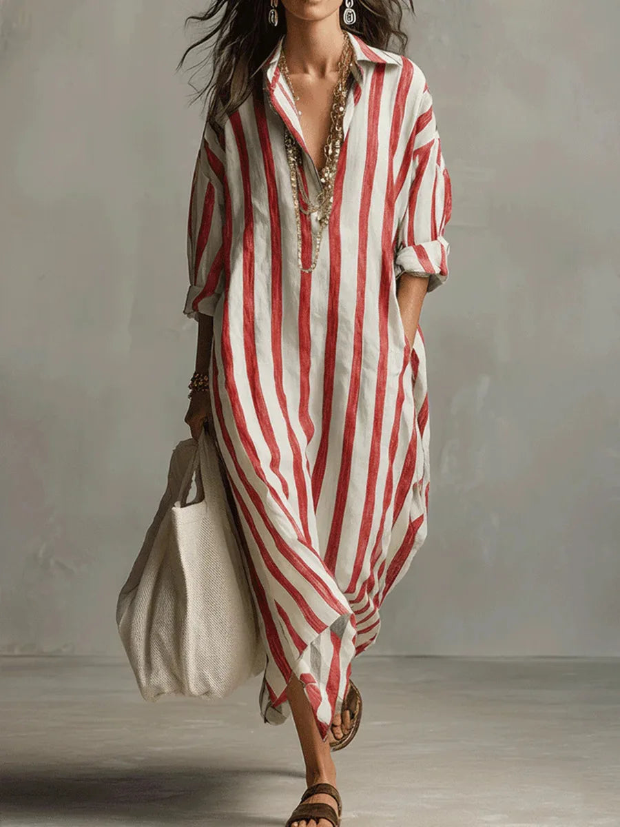 Striped Maxi Shirt Dress for Women
