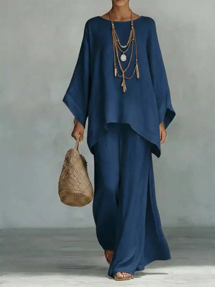 Asymmetric Top and Wide Leg Trouser Set for Women