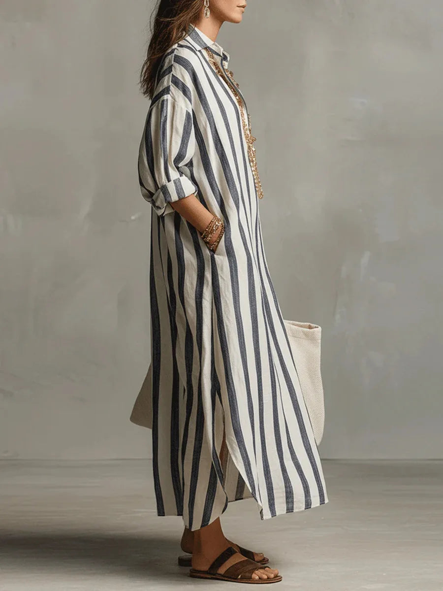 Striped Maxi Shirt Dress for Women