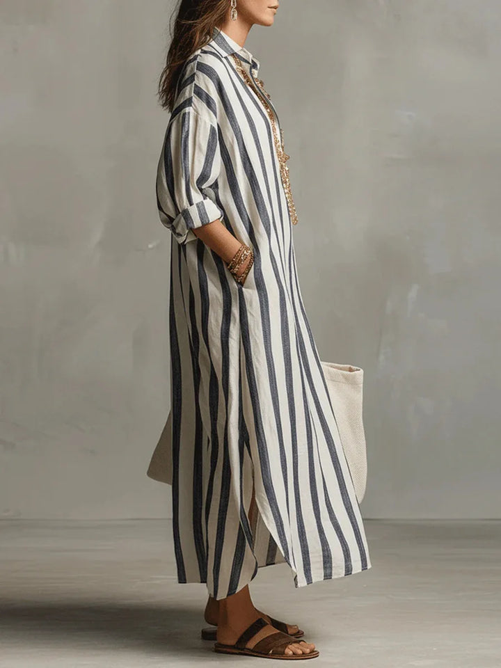 Striped Maxi Shirt Dress for Women