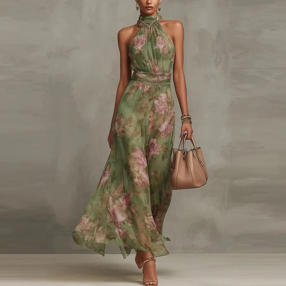 Floral Halter Neck Maxi Dress for Women