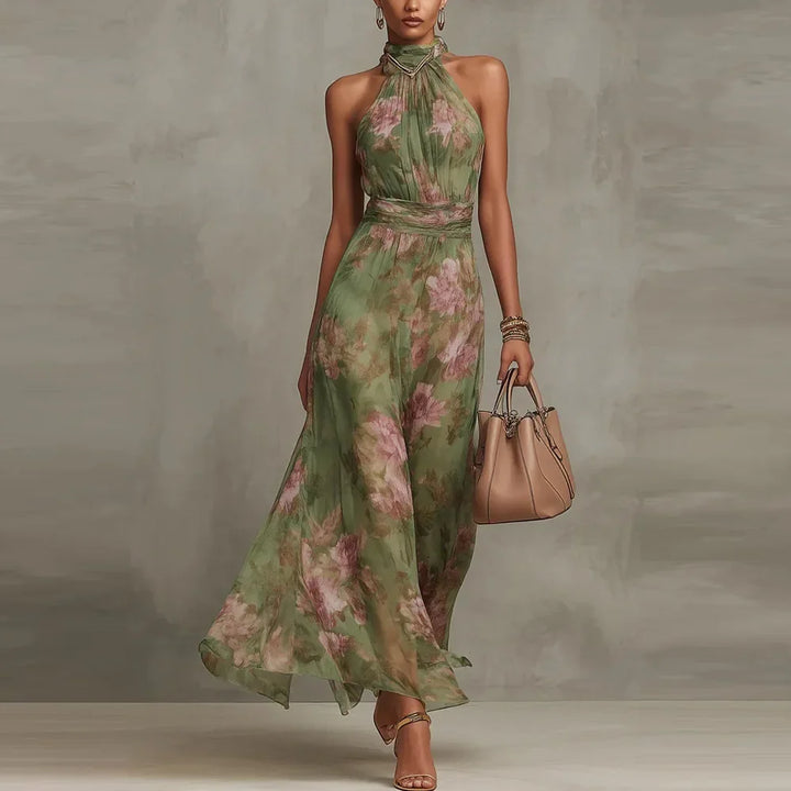 Floral Halter Neck Maxi Dress for Women
