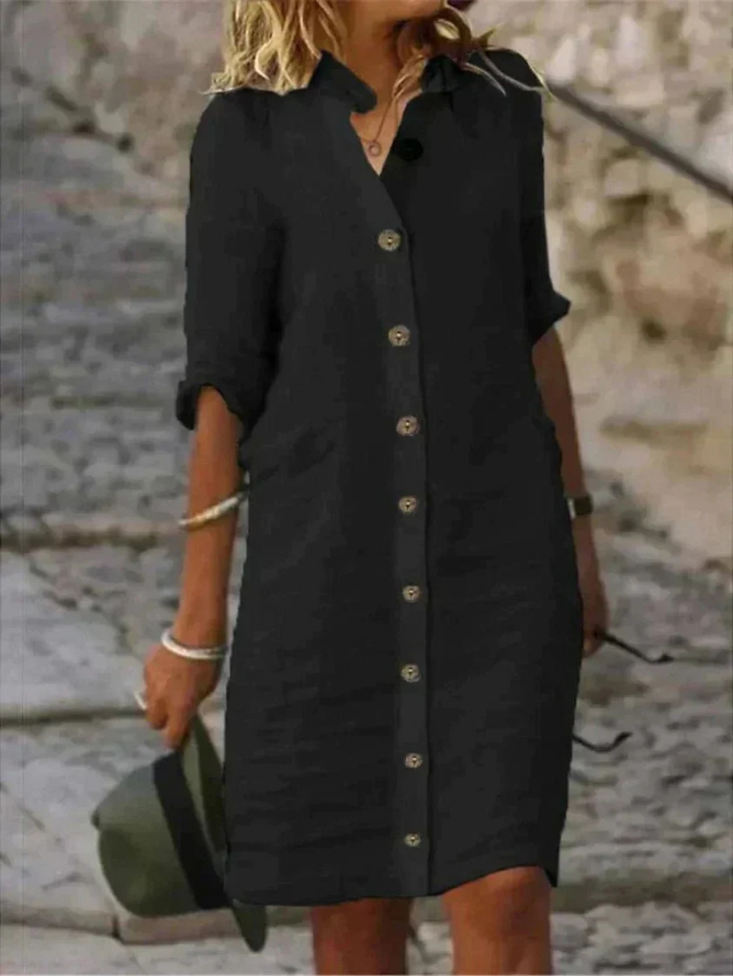 Collared Button-Down Shirt Dress for Women