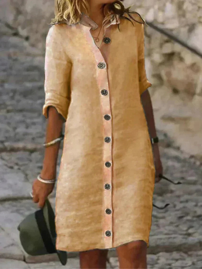 Collared Button-Down Shirt Dress for Women
