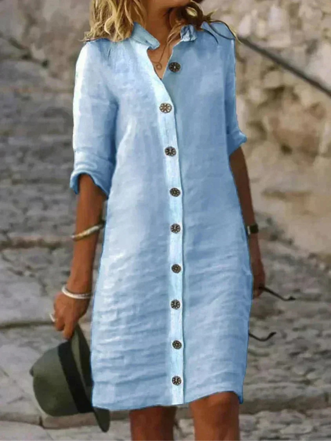 Collared Button-Down Shirt Dress for Women