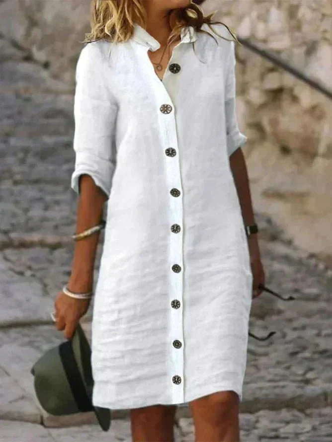 Collared Button-Down Shirt Dress for Women