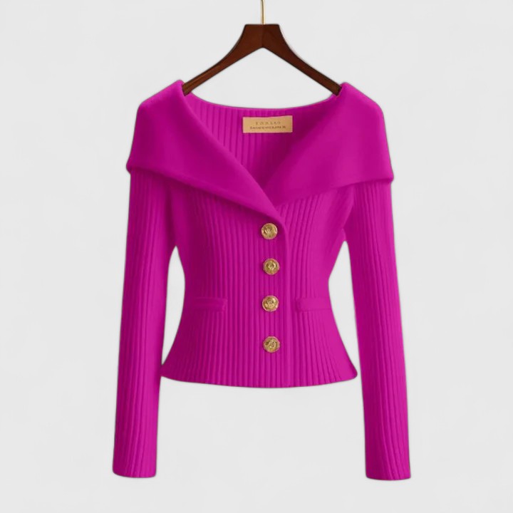 Wide Collar Buttoned Cardigan for Women
