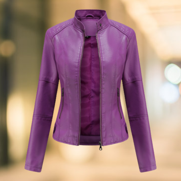 Stand Collar Leather Jacket for Women