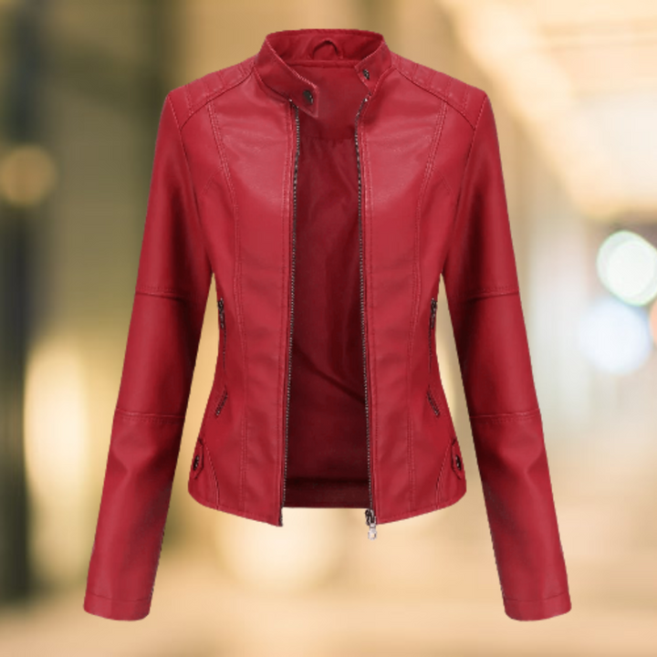 Stand Collar Leather Jacket for Women