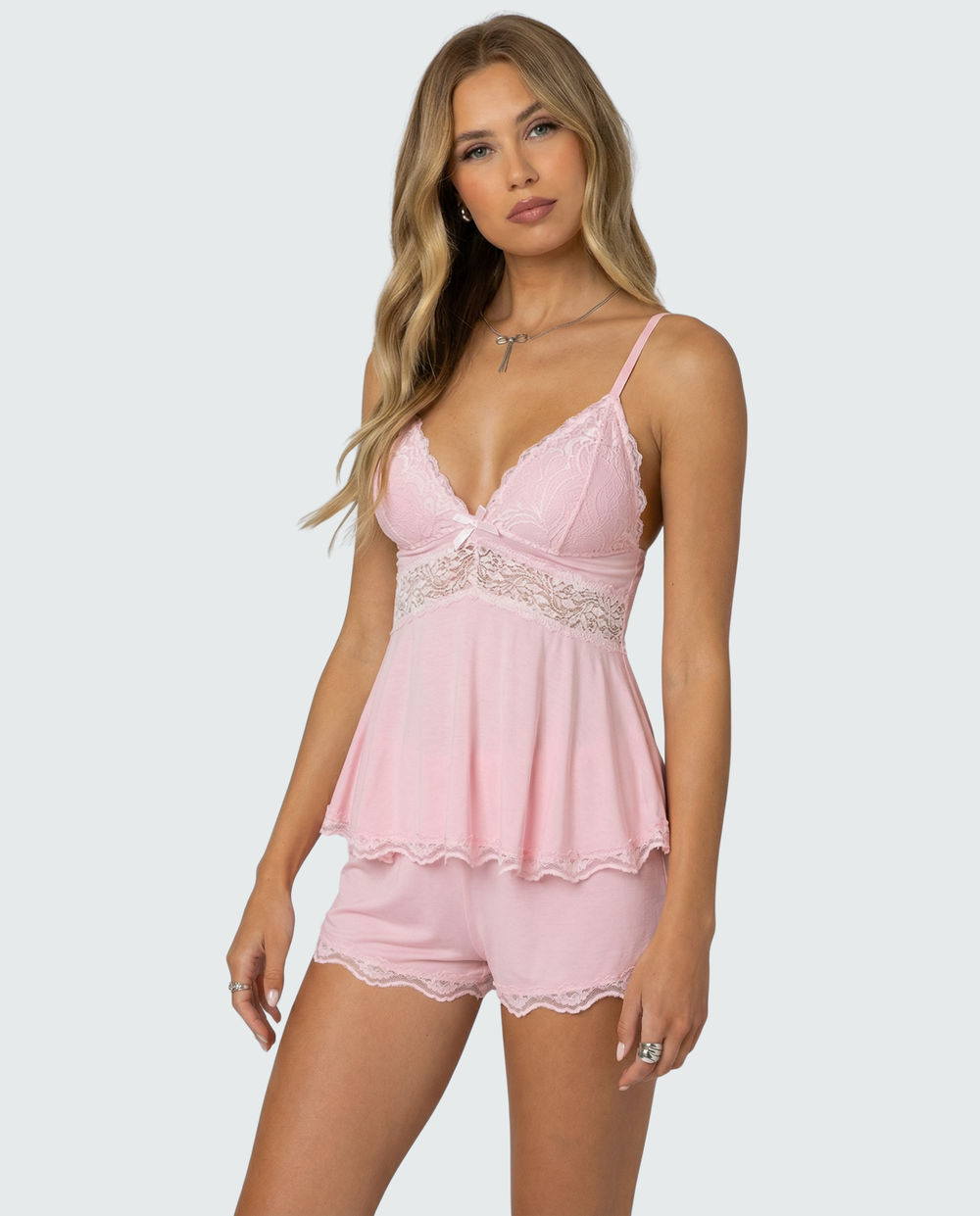 Scalloped Lace Cami and Shorts Set for Women