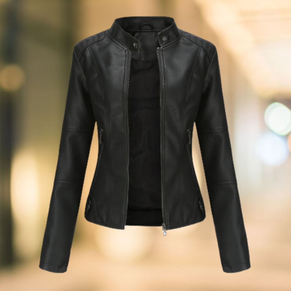 Stand Collar Leather Jacket for Women