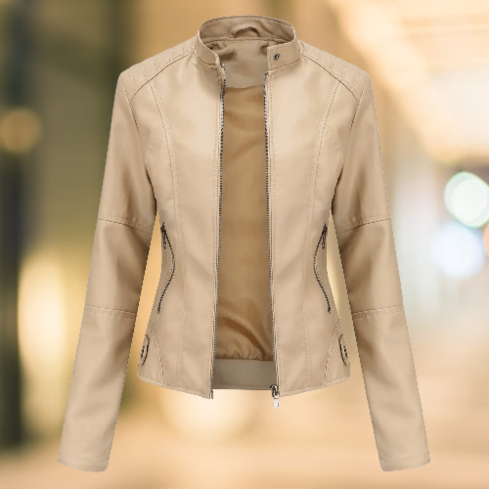 Stand Collar Leather Jacket for Women