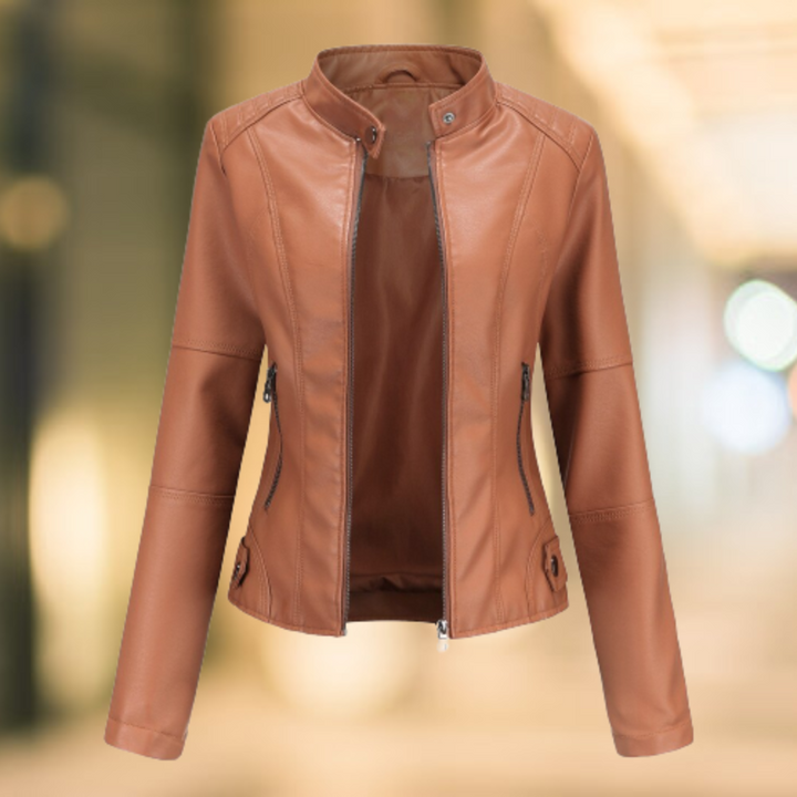 Stand Collar Leather Jacket for Women