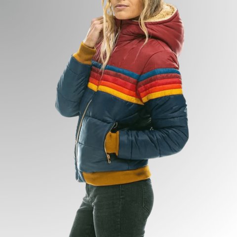 Striped Quilted Puffer Jacket for Women