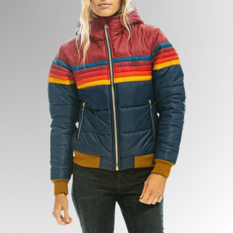 Striped Quilted Puffer Jacket for Women