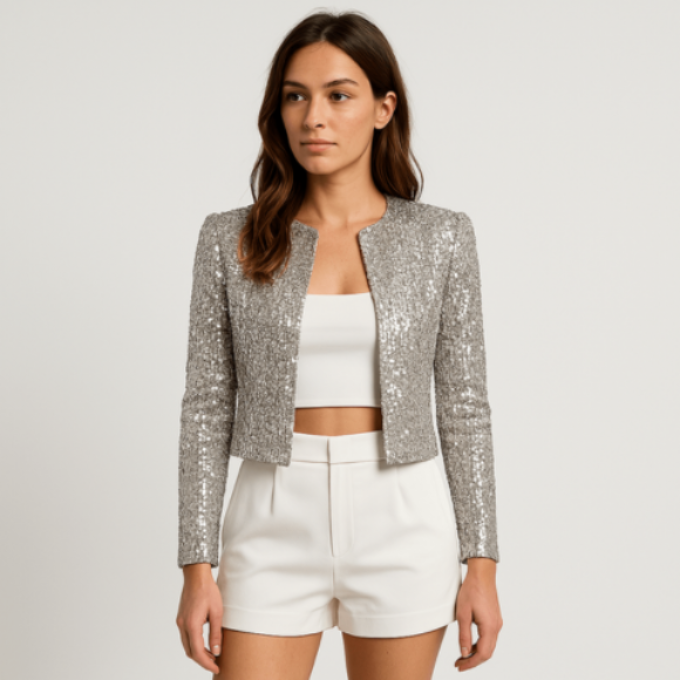 Sequin Cropped Blazer for Women